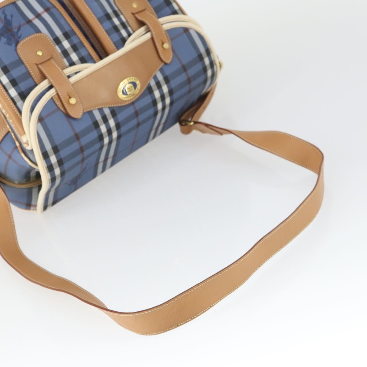 Burberrys Nova Check Shoulder Bag PVC Blue Gold Auth BA9593
