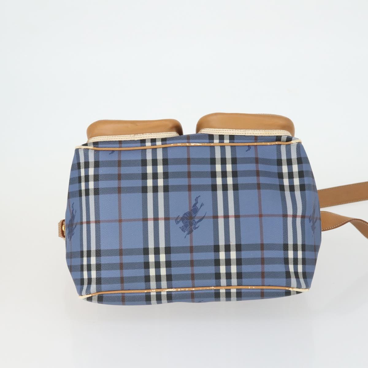 Burberrys Nova Check Shoulder Bag PVC Blue Gold Auth BA9593