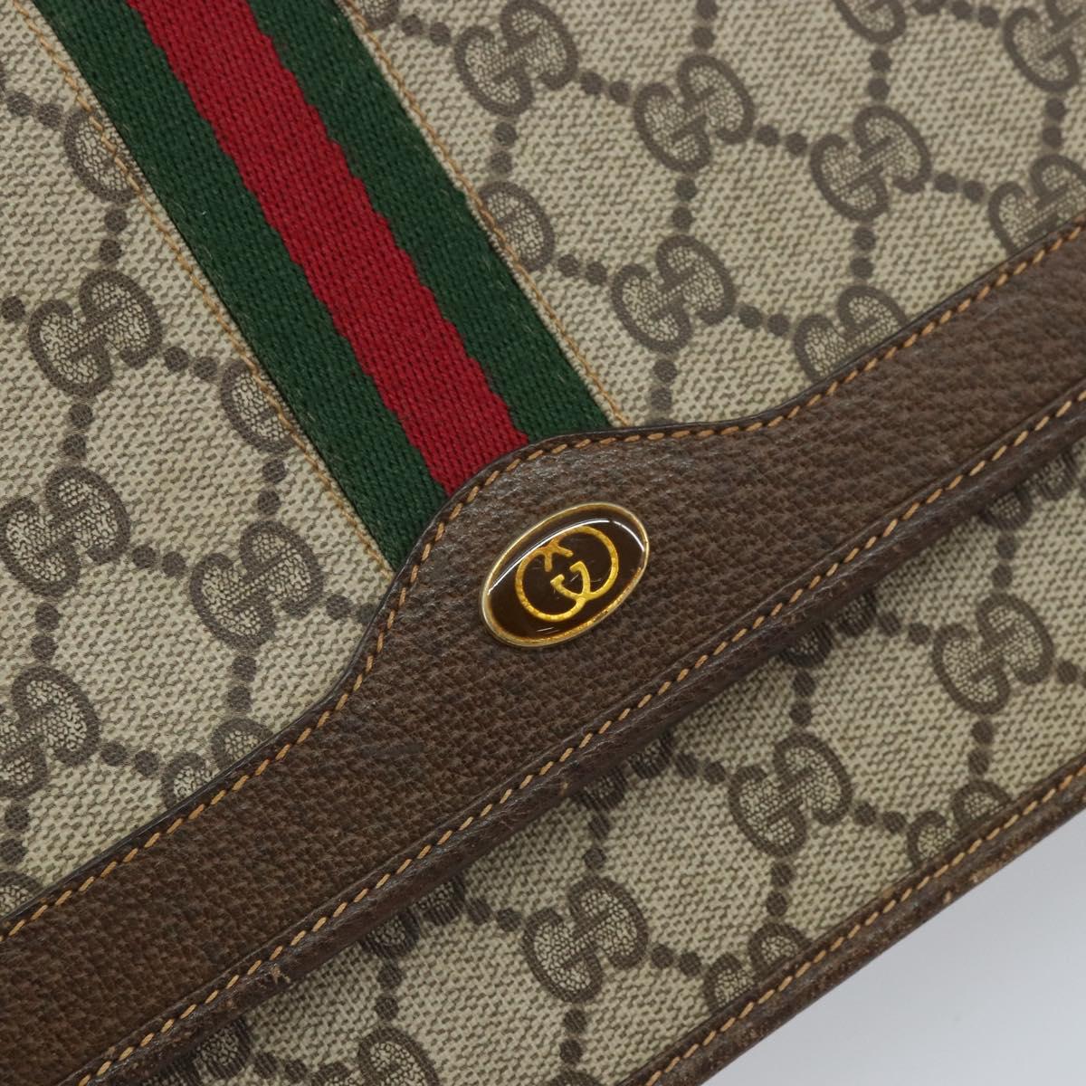 GUCCI GG Supreme Web Sherry Line Shoulder Bag PVC Beige Gold Auth BA9596