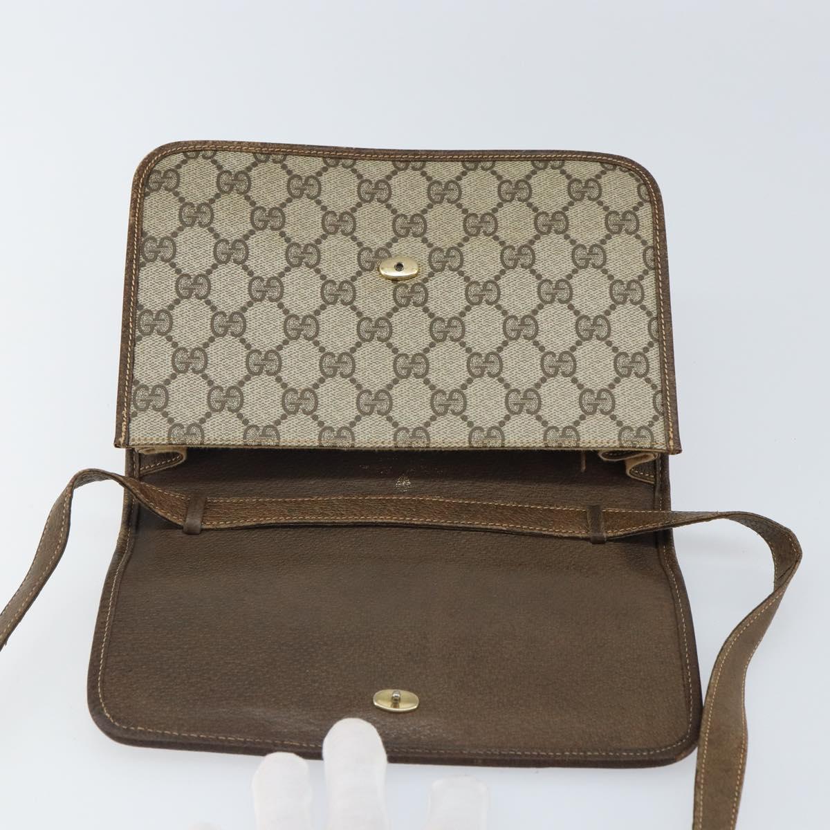 GUCCI GG Supreme Web Sherry Line Shoulder Bag PVC Beige Gold Auth BA9596