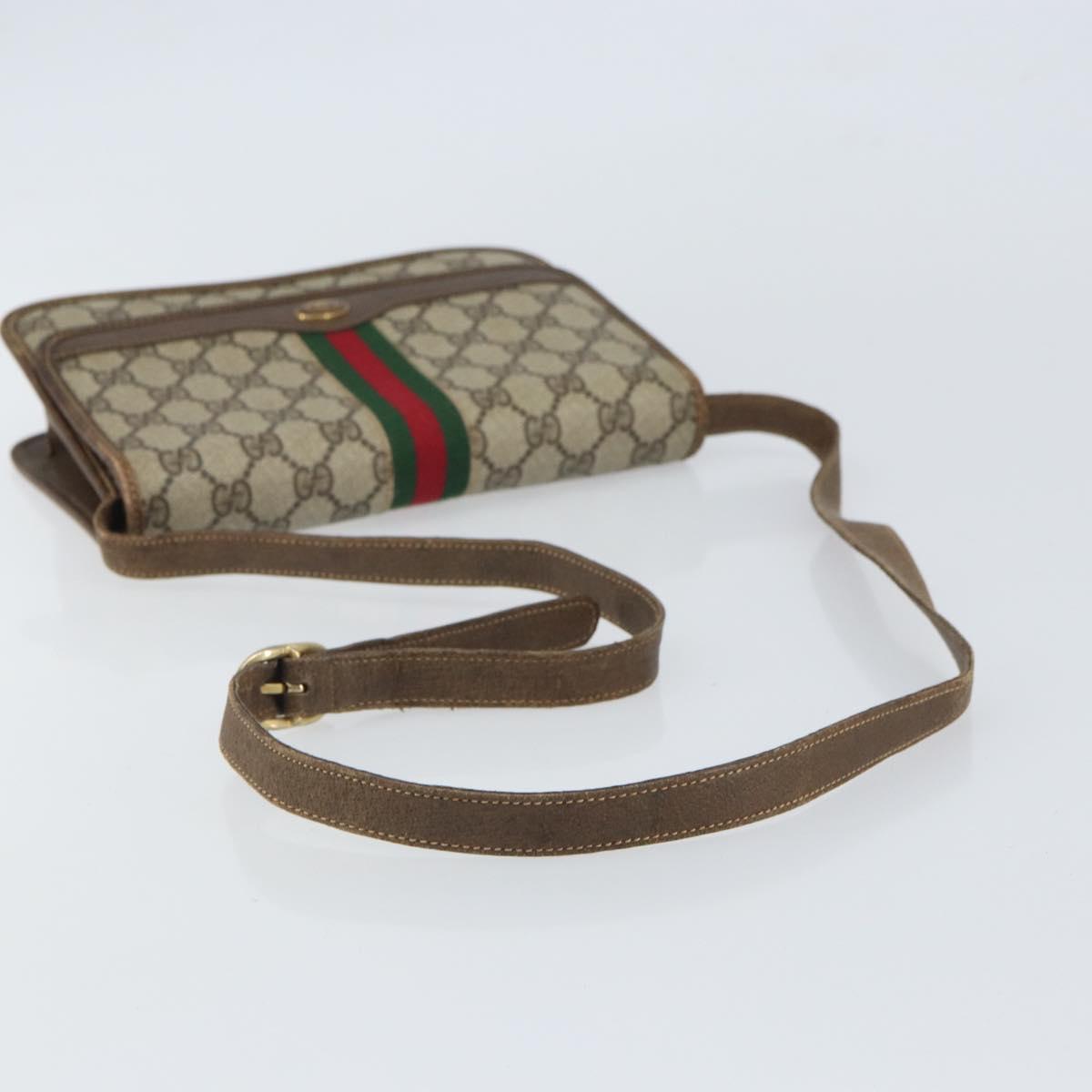GUCCI GG Supreme Web Sherry Line Shoulder Bag PVC Beige Gold Auth BA9596