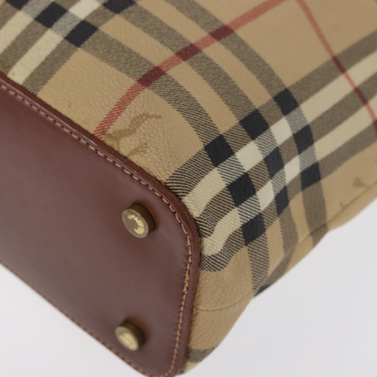 BURBERRY Nova Check Hand Bag PVC Beige Gold Auth BA9597