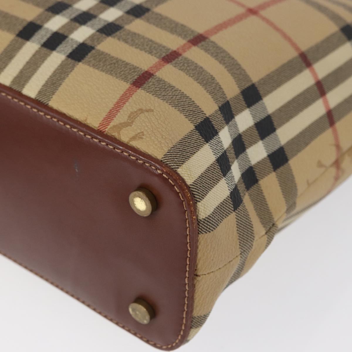BURBERRY Nova Check Hand Bag PVC Beige Gold Auth BA9597