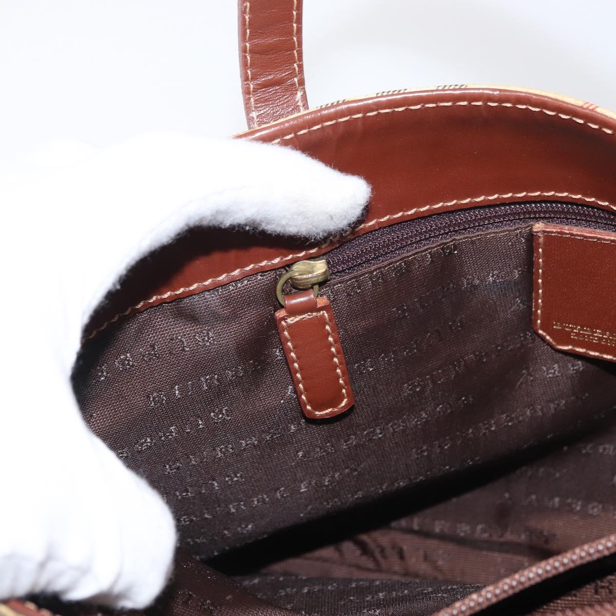 BURBERRY Nova Check Hand Bag PVC Beige Gold Auth BA9597