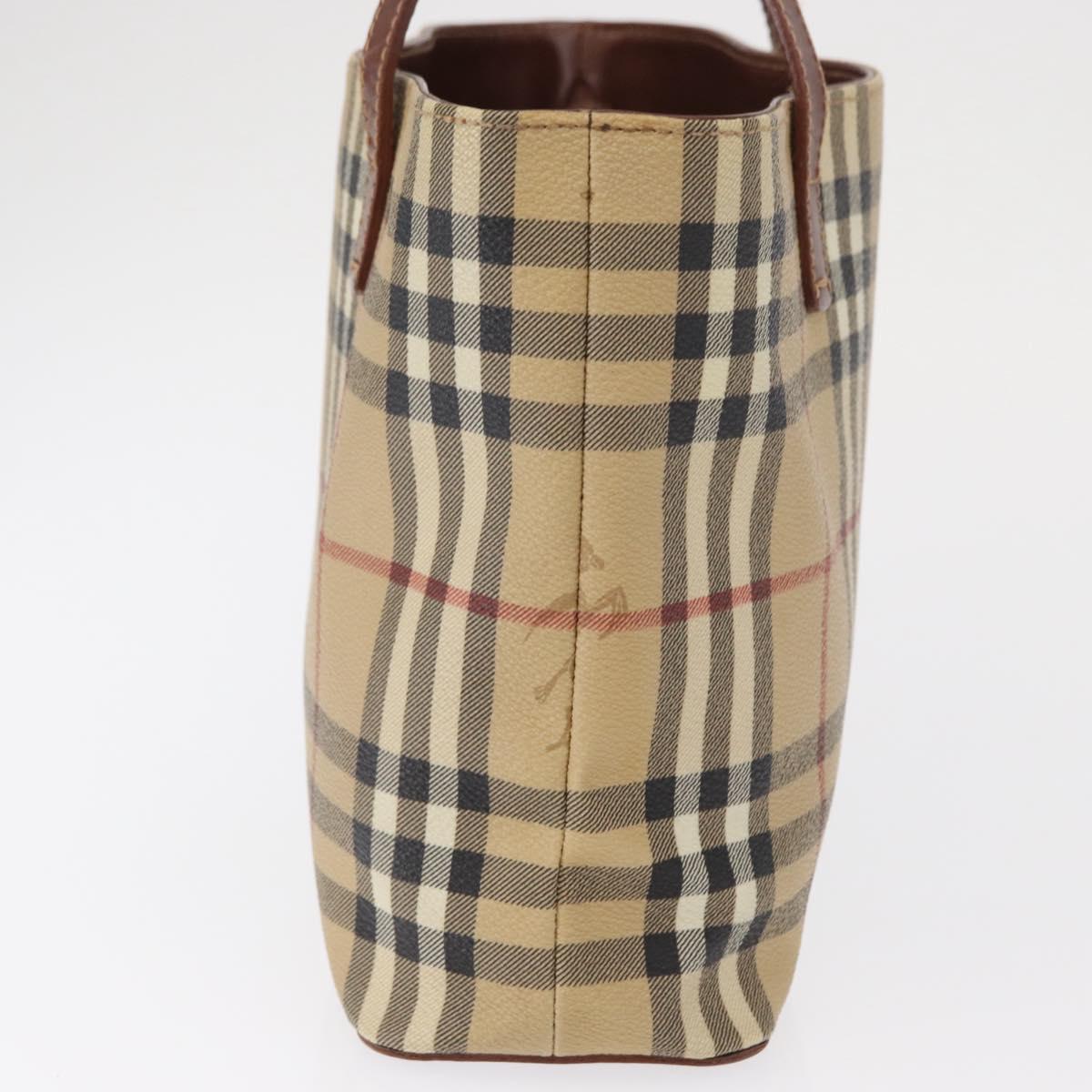 BURBERRY Nova Check Hand Bag PVC Beige Gold Auth BA9597