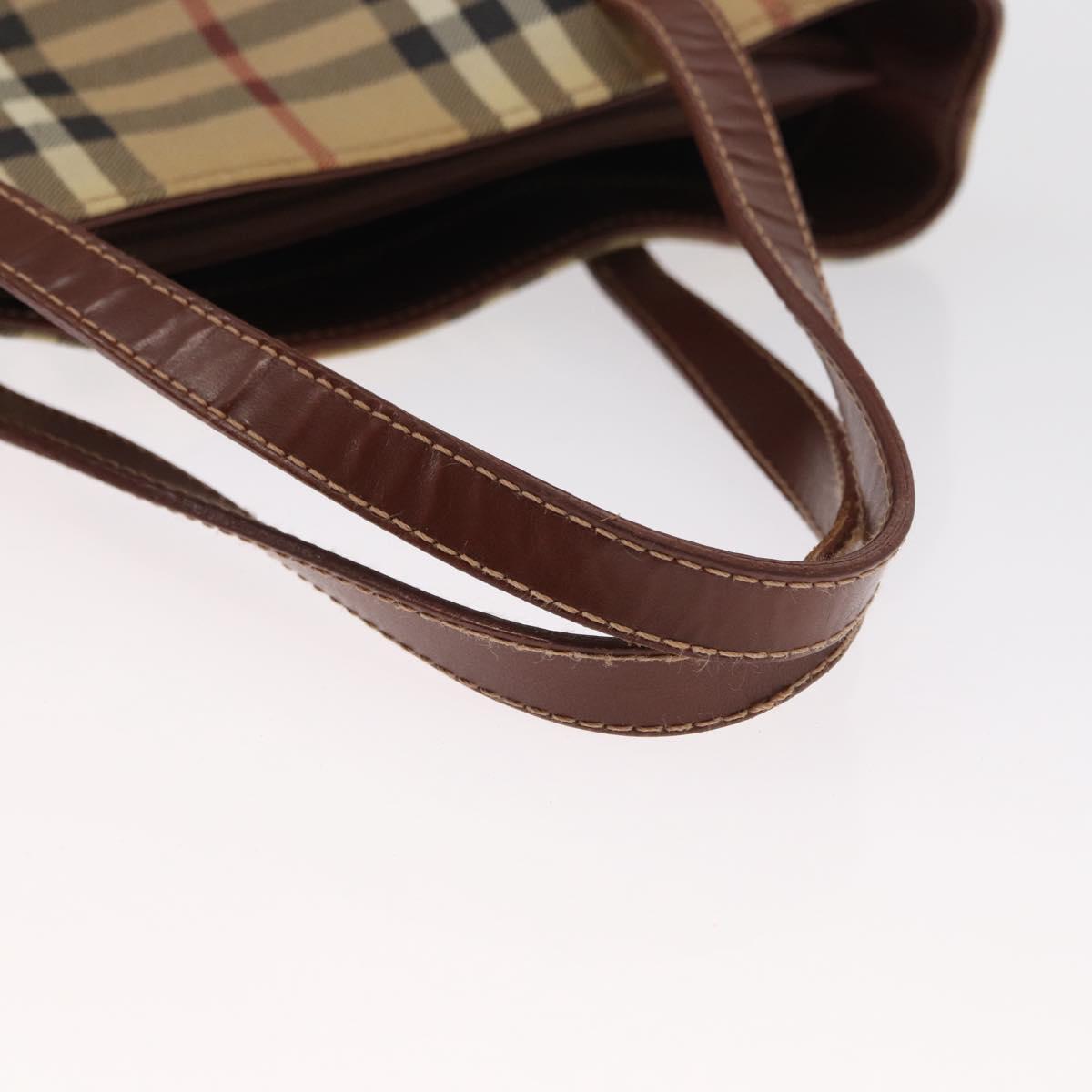 BURBERRY Nova Check Hand Bag PVC Beige Gold Auth BA9597