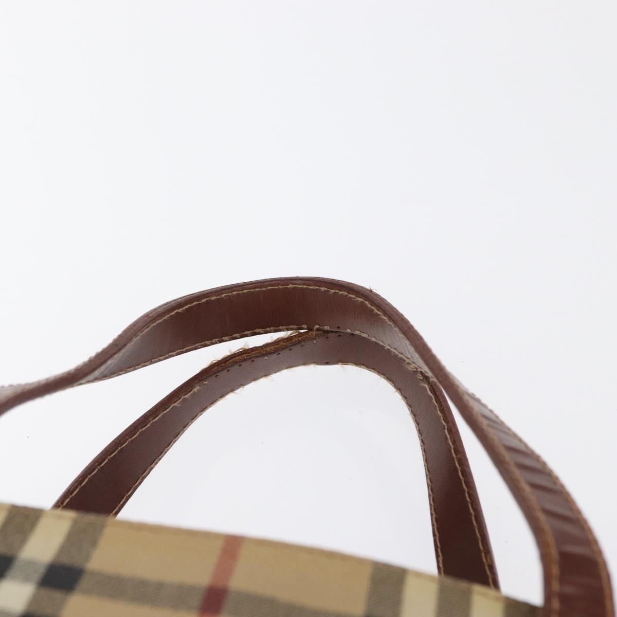 BURBERRY Nova Check Hand Bag PVC Beige Gold Auth BA9597