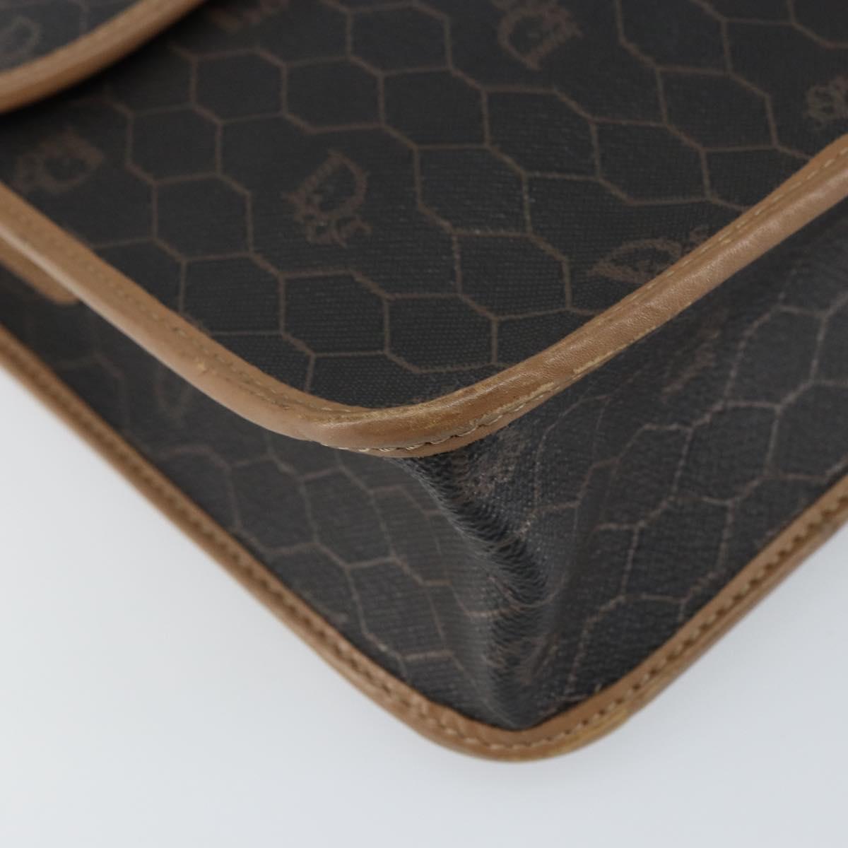 Christian Dior Honeycomb Canvas Shoulder Bag PVC Black Gold Auth BA9598
