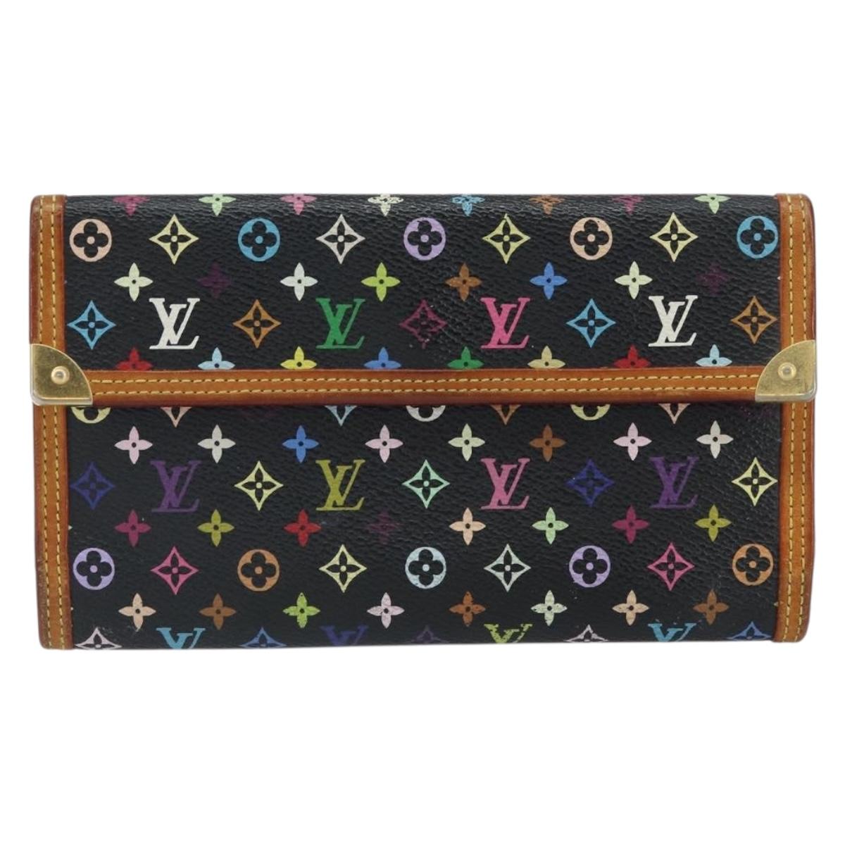 LOUIS VUITTON Monogram Multicolor Porte Tresor Wallet Black M92658 Auth BA9622