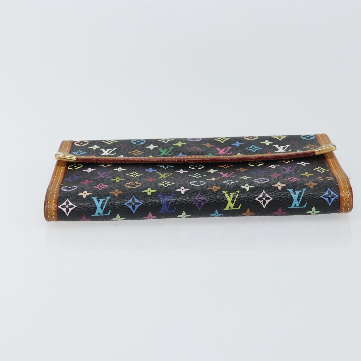 LOUIS VUITTON Monogram Multicolor Porte Tresor Wallet Black M92658 Auth BA9622
