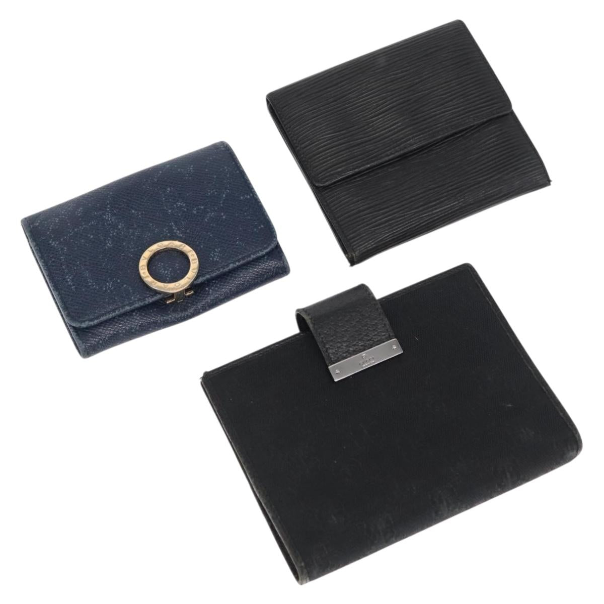 BVLGARI Gucci Louis Vuitton GG Canvas Wallet Leather 3 Set Black Auth BA9633