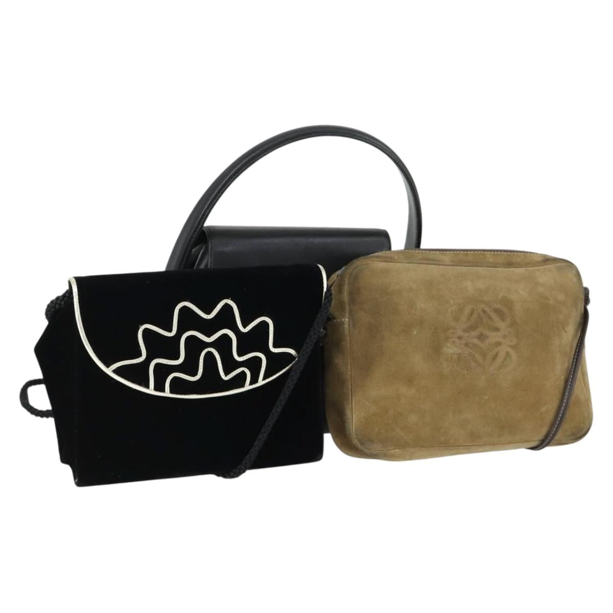 GIVENCHY Loewe Shoulder Bag Suede Velour Leather 3 Set Black Beige Auth BA9635