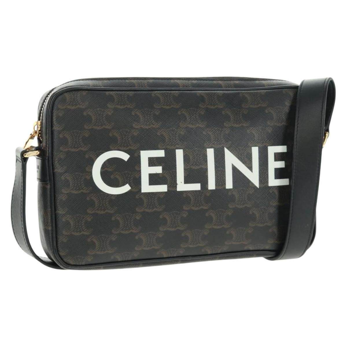 CELINE Triomphe Medium Messenger bag Shoulder Bag PVC Black Gold Auth BA9639M