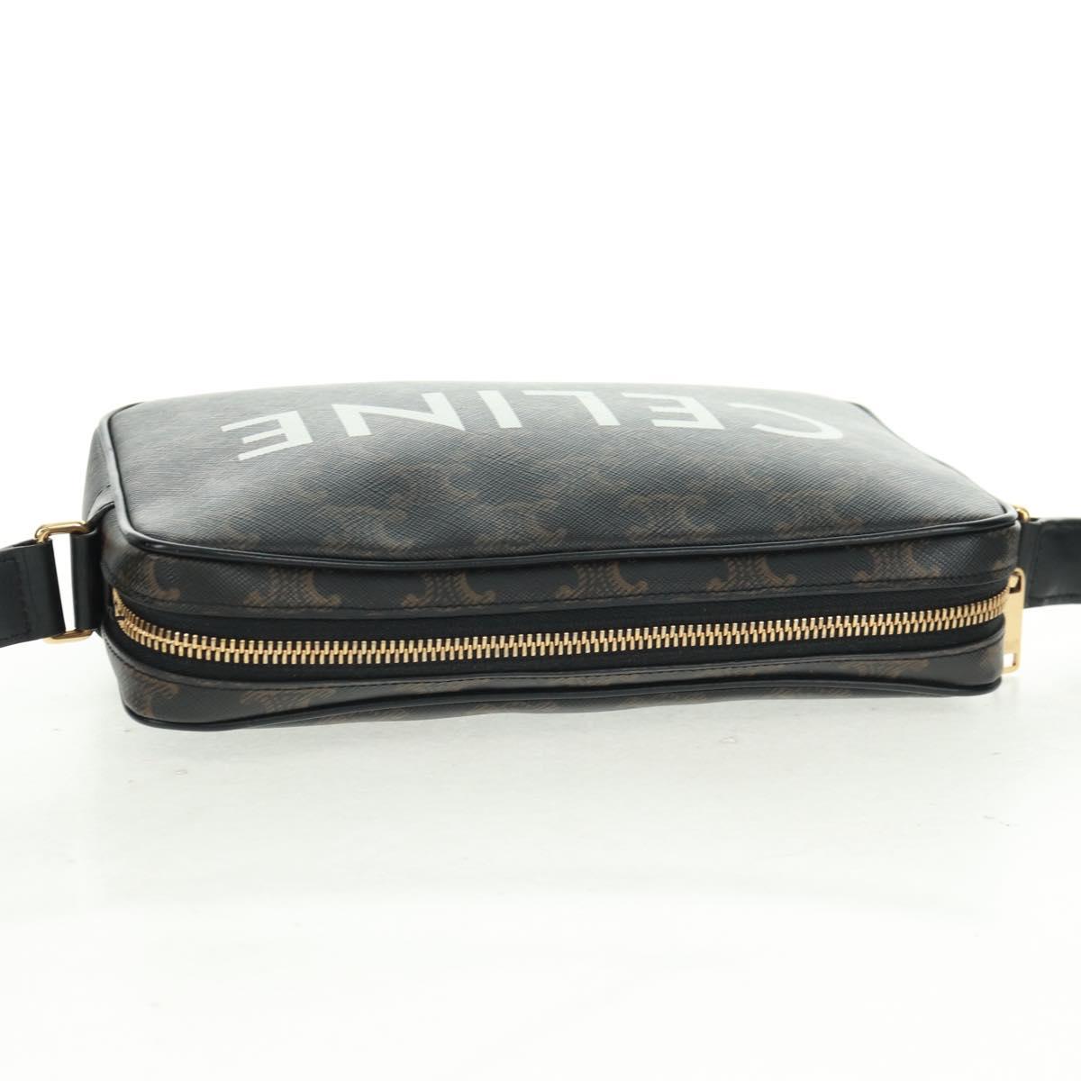 CELINE Triomphe Medium Messenger bag Shoulder Bag PVC Black Gold Auth BA9639M