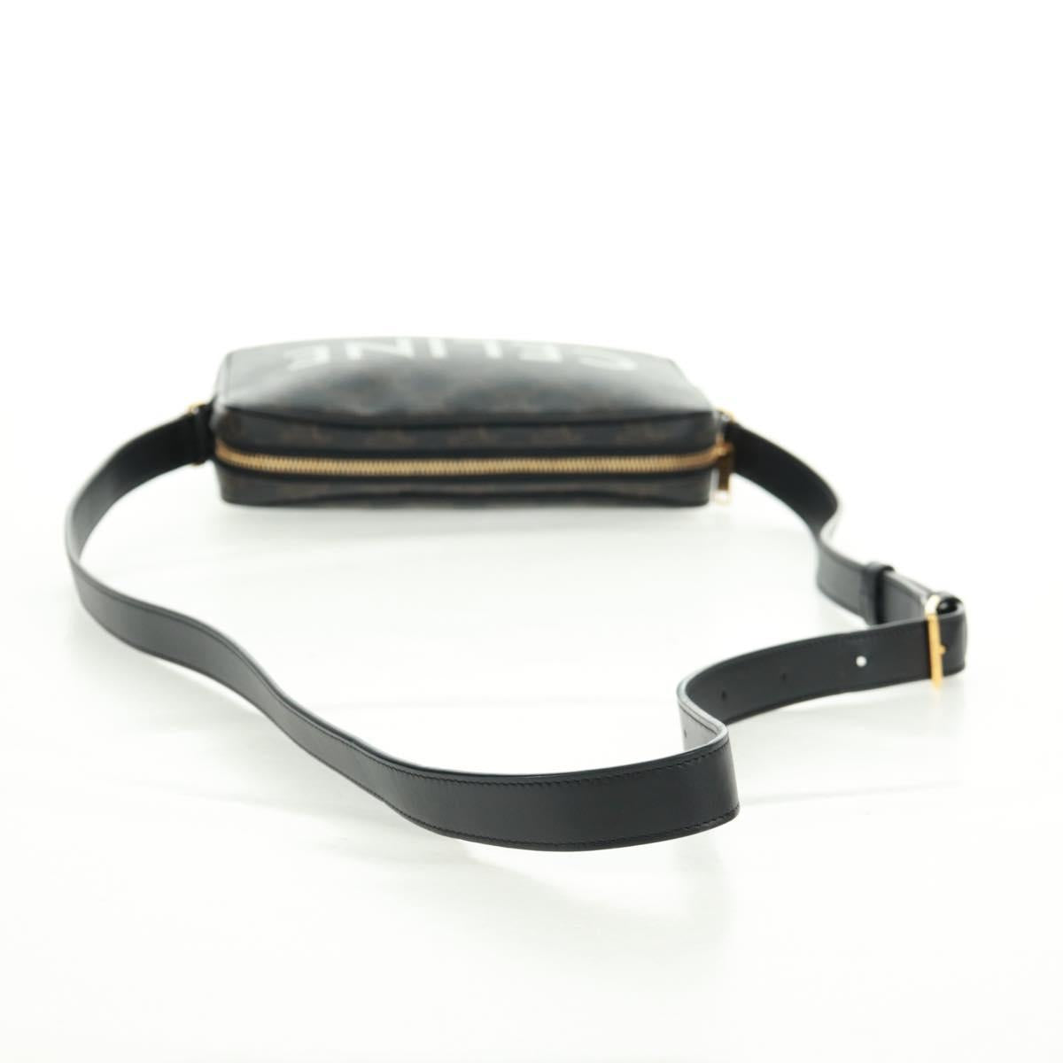 CELINE Triomphe Medium Messenger bag Shoulder Bag PVC Black Gold Auth BA9639M