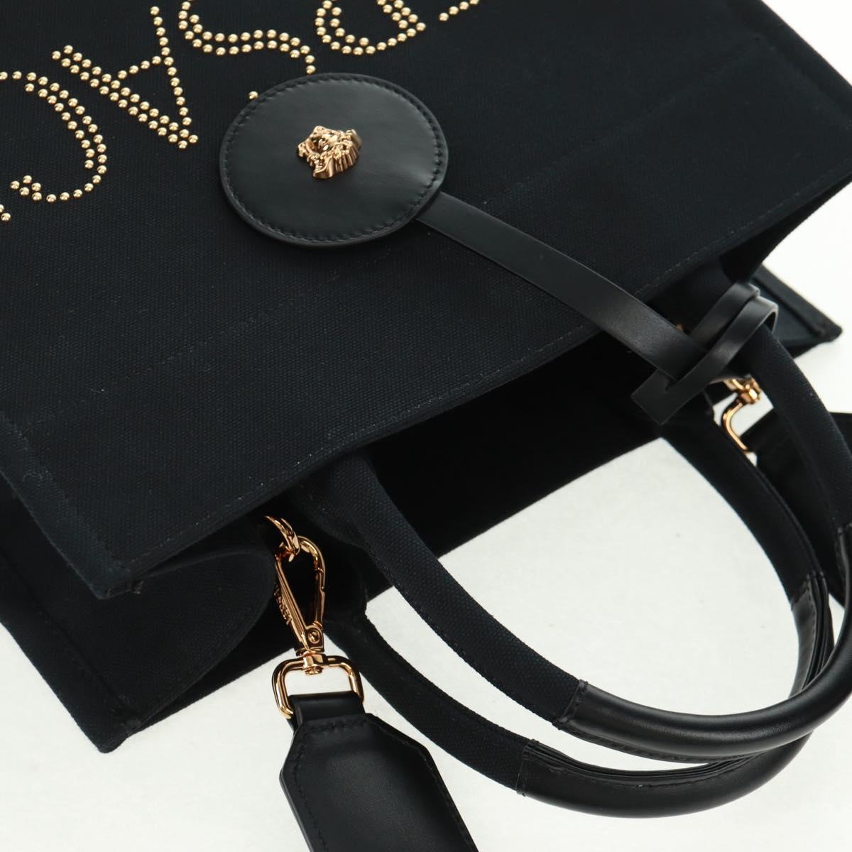 VERSACE Hand Bag Canvas 2way Black Gold Auth BA9642SAM