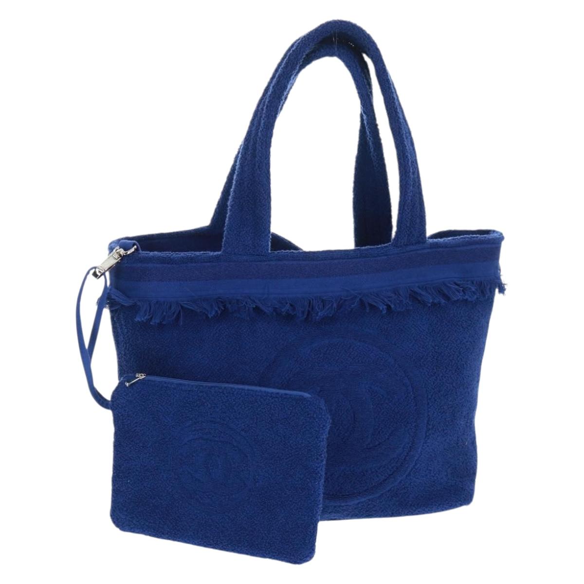 CHANEL Decacoco Beach Bag Hand Bag Pile Blue CC Auth BA9644SAV