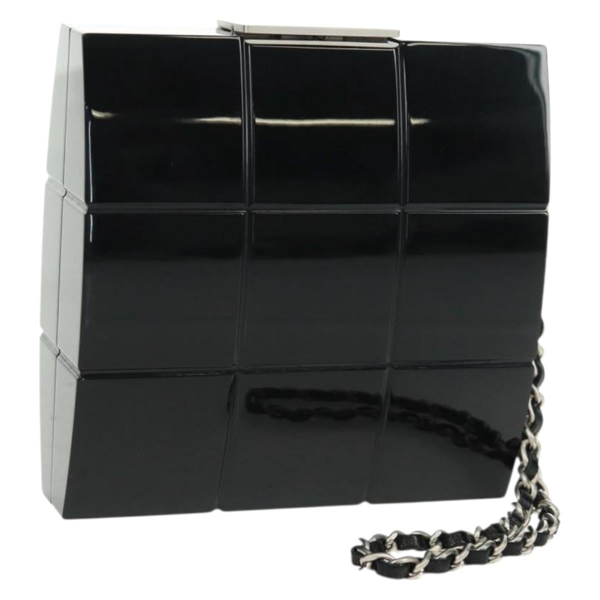 CHANEL Choco Bar Clutch Bag plastic Black Silver CC Auth BA9645SAM