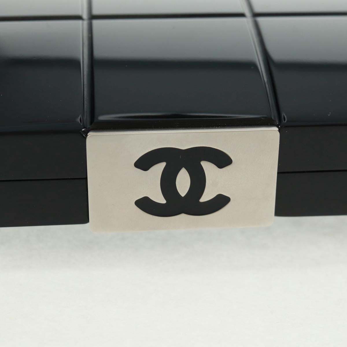 CHANEL Choco Bar Clutch Bag plastic Black Silver CC Auth BA9645SAM