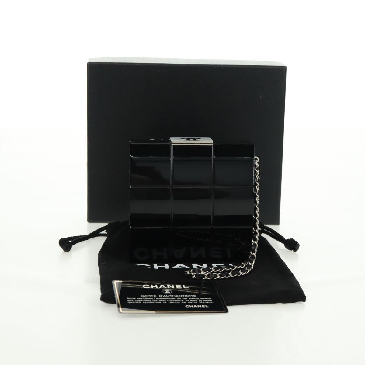 CHANEL Choco Bar Clutch Bag plastic Black Silver CC Auth BA9645SAM