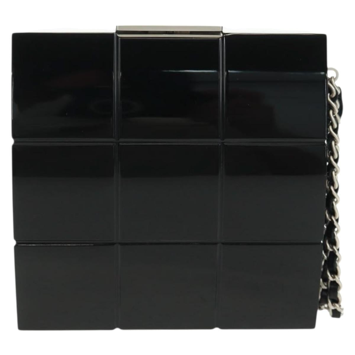 CHANEL Choco Bar Clutch Bag plastic Black Silver CC Auth BA9645SAM