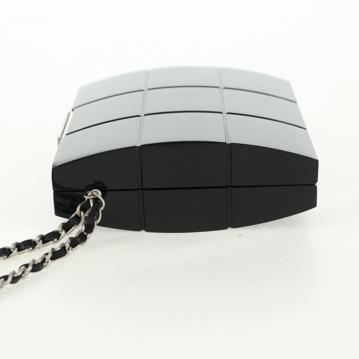 CHANEL Choco Bar Clutch Bag plastic Black Silver CC Auth BA9645SAM