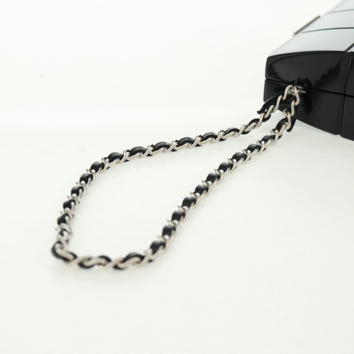 CHANEL Choco Bar Clutch Bag plastic Black Silver CC Auth BA9645SAM