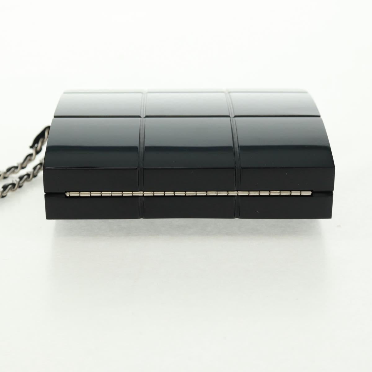 CHANEL Choco Bar Clutch Bag plastic Black Silver CC Auth BA9645SAM