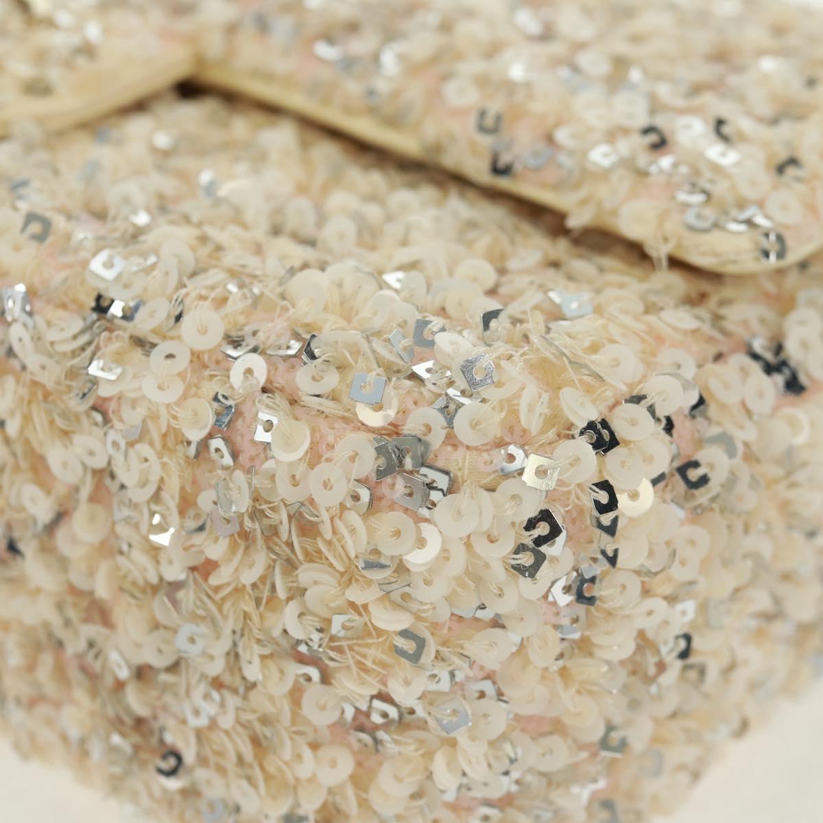 CHANEL Matelasse 23 Single Flap Chain Sequins Evening Bag Beige CC Auth BA9646SM