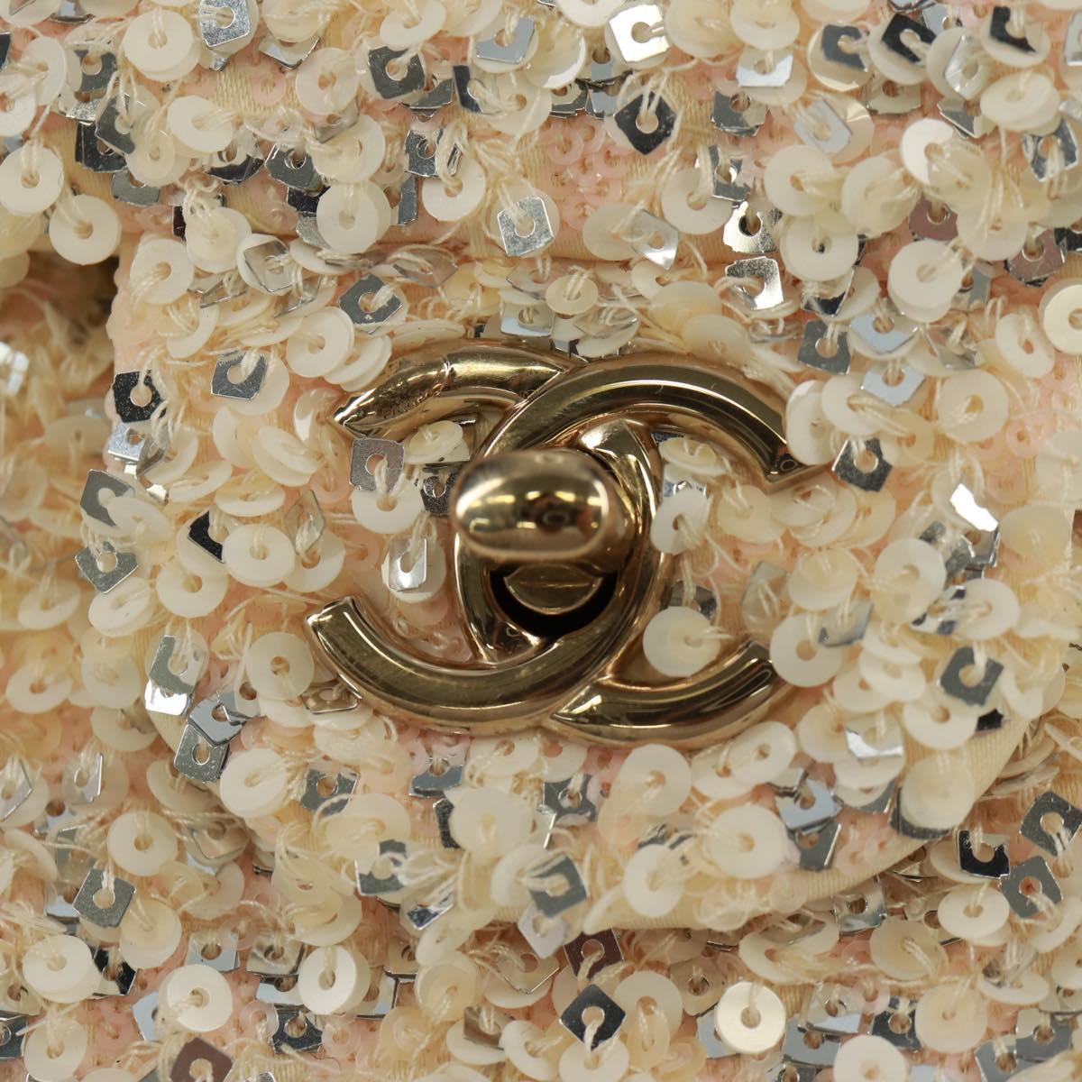 CHANEL Matelasse 23 Single Flap Chain Sequins Evening Bag Beige CC Auth BA9646SM