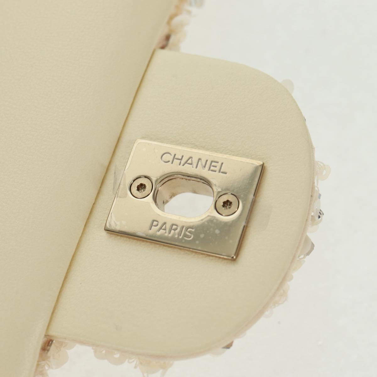 CHANEL Matelasse 23 Single Flap Chain Sequins Evening Bag Beige CC Auth BA9646SM