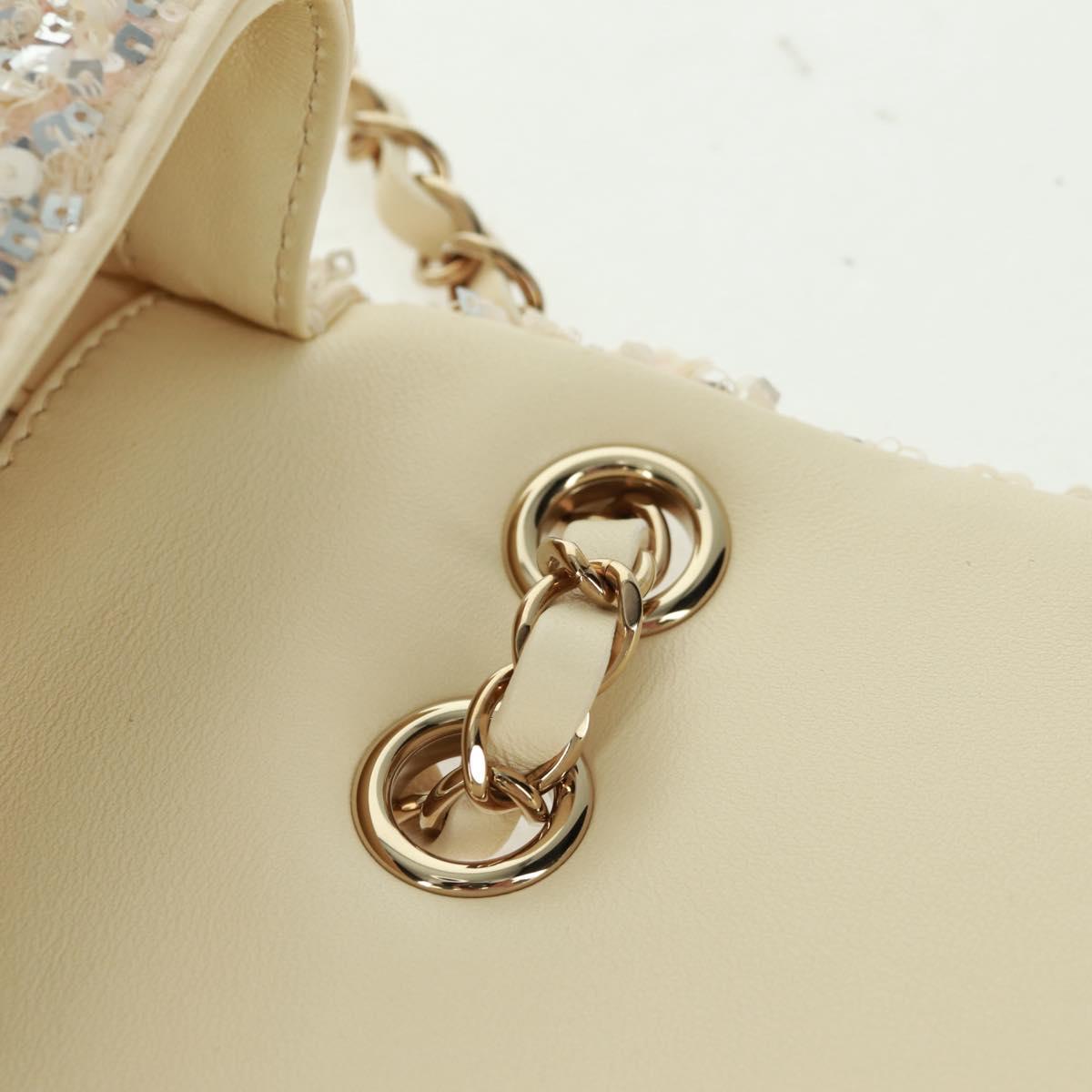 CHANEL Matelasse 23 Single Flap Chain Sequins Evening Bag Beige CC Auth BA9646SM