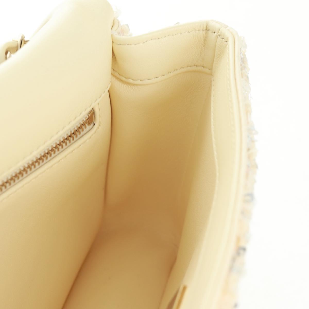 CHANEL Matelasse 23 Single Flap Chain Sequins Evening Bag Beige CC Auth BA9646SM