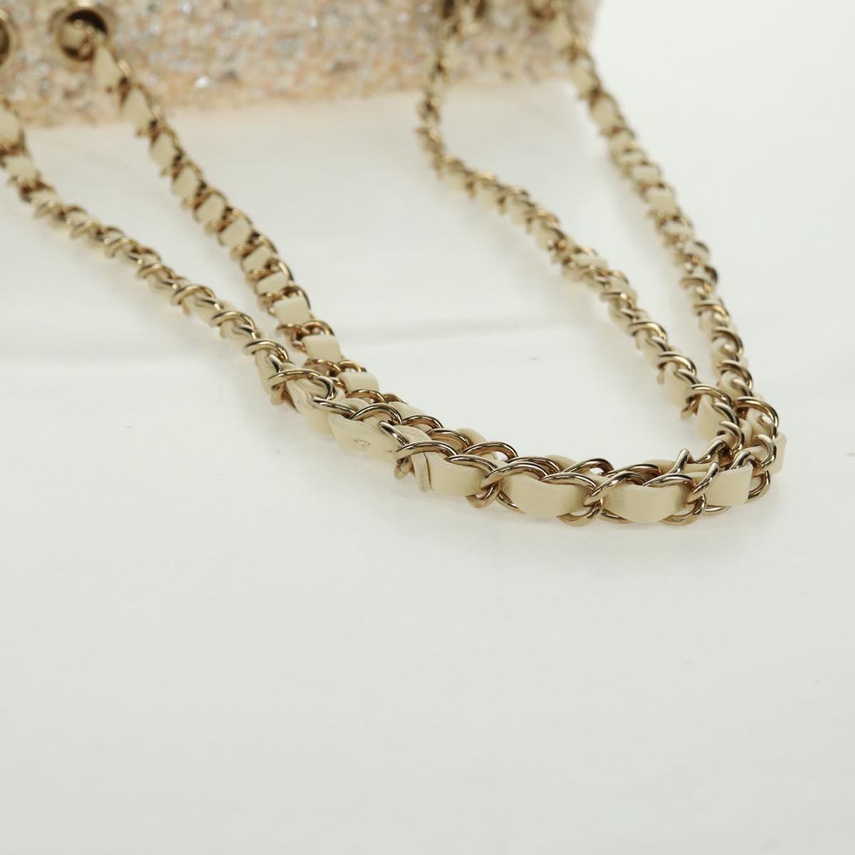 CHANEL Matelasse 23 Single Flap Chain Sequins Evening Bag Beige CC Auth BA9646SM