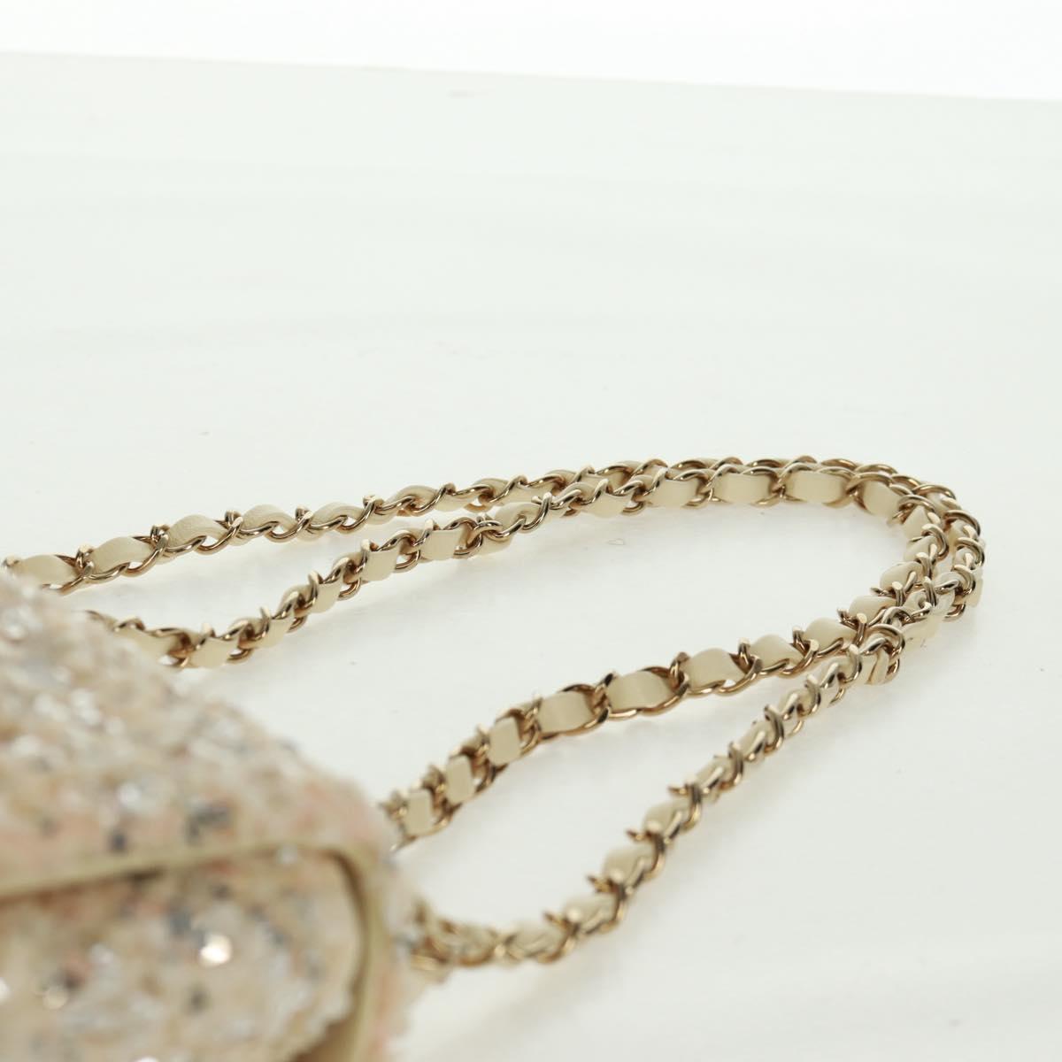 CHANEL Matelasse 23 Single Flap Chain Sequins Evening Bag Beige CC Auth BA9646SM