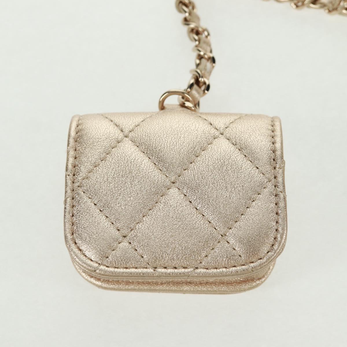 CHANEL Matelasse Air Pods Case 2024 Year Gift Lamb Skin Gold CC Auth BA9648SM