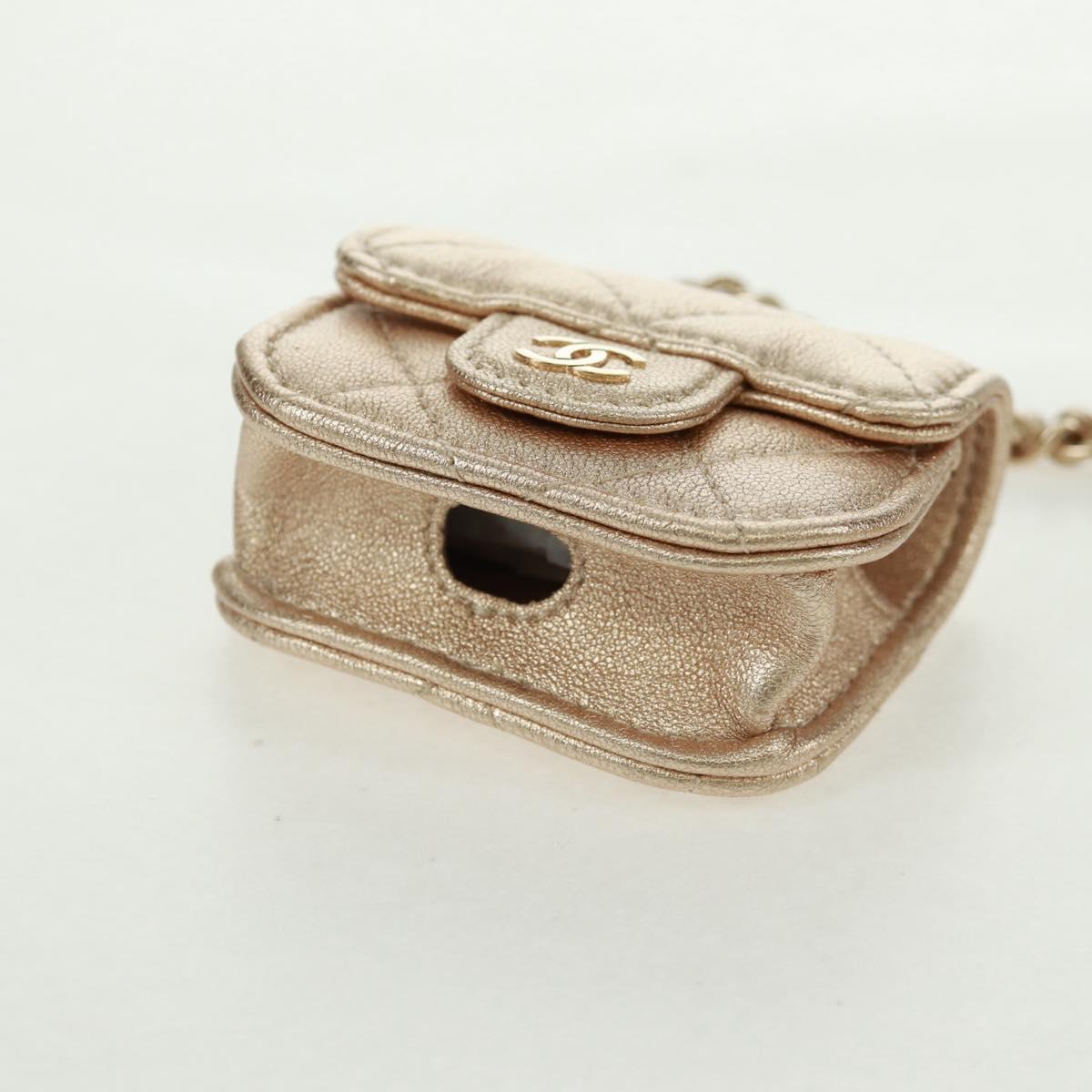 CHANEL Matelasse Air Pods Case 2024 Year Gift Lamb Skin Gold CC Auth BA9648SM