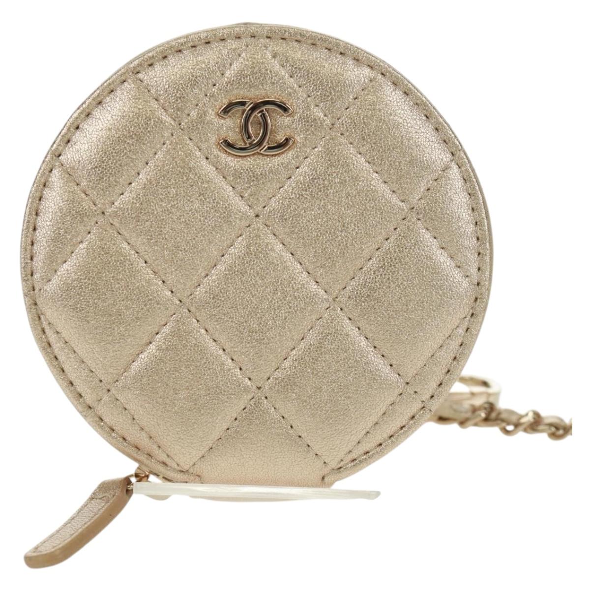 CHANEL Matelasse Air Pods Case 2024 Year Gift Lamb Skin Gold CC Auth BA9648SM