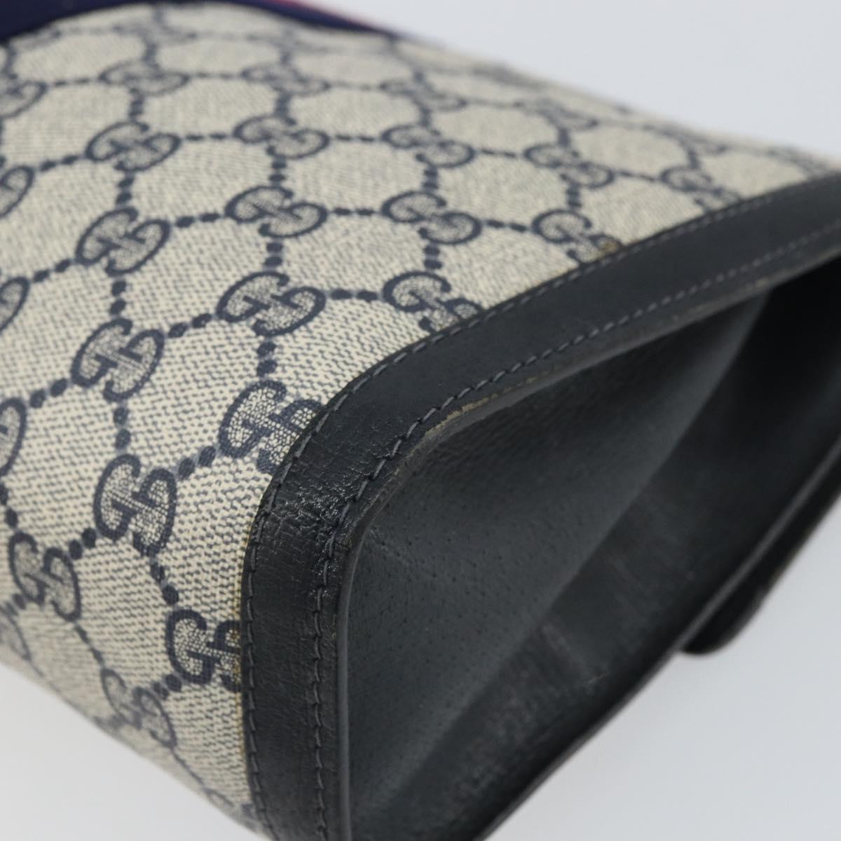 GUCCI GG Supreme Sherry Line Clutch Bag PVC Navy Gold 41 014 3087 Auth BA9677