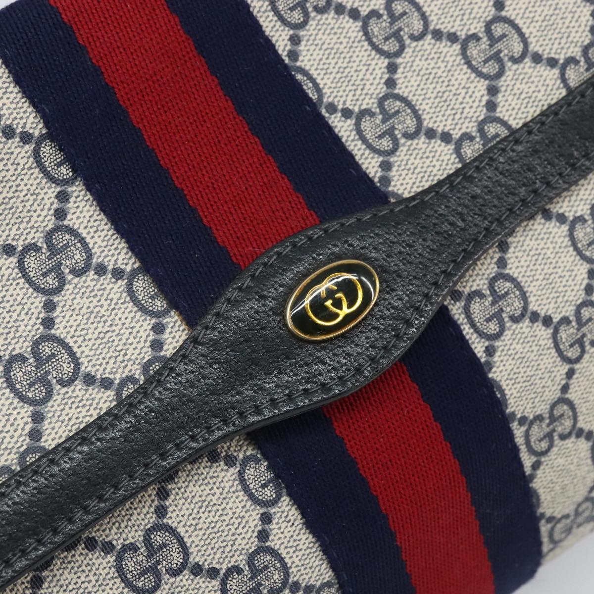 GUCCI GG Supreme Sherry Line Clutch Bag PVC Navy Gold 41 014 3087 Auth BA9677