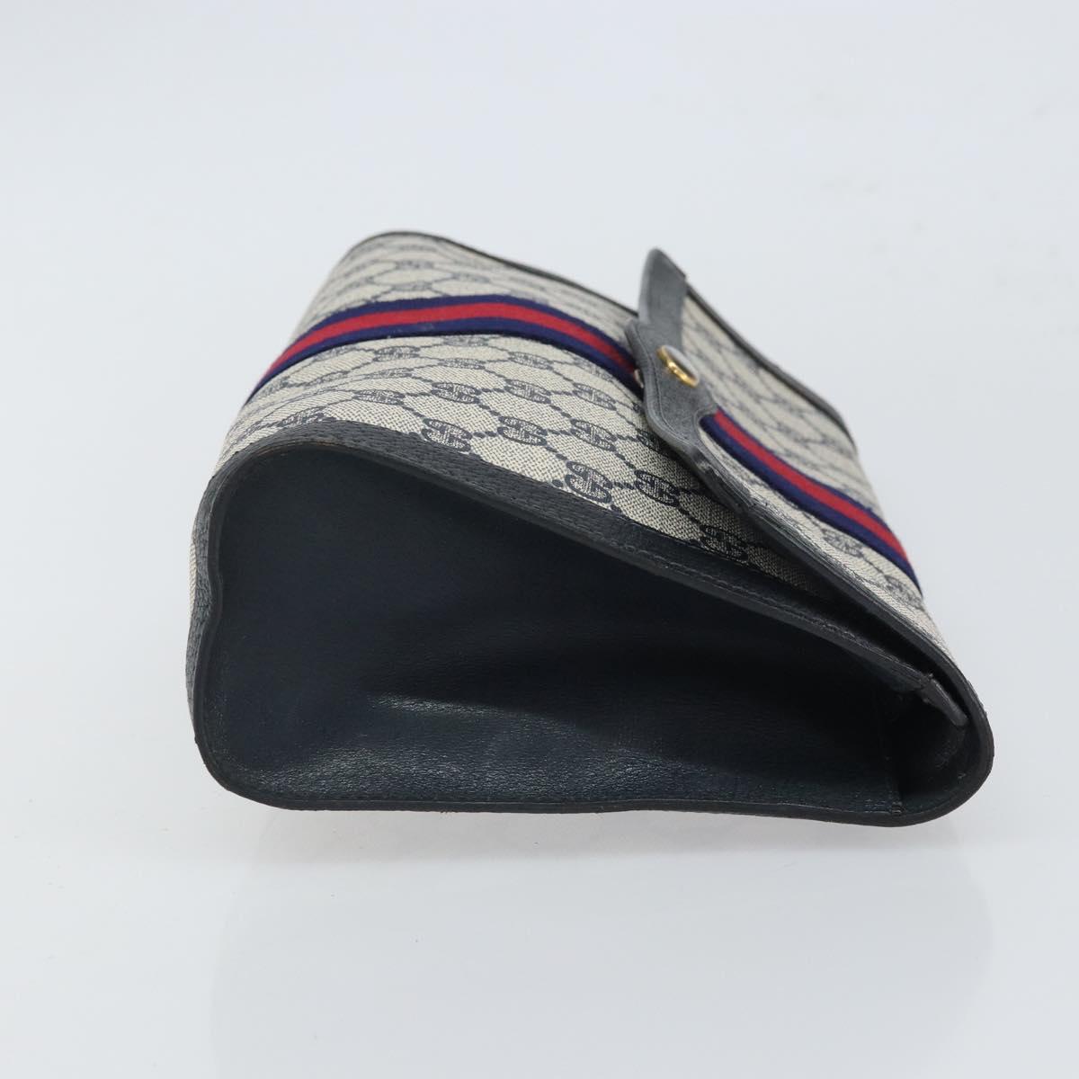 GUCCI GG Supreme Sherry Line Clutch Bag PVC Navy Gold 41 014 3087 Auth BA9677