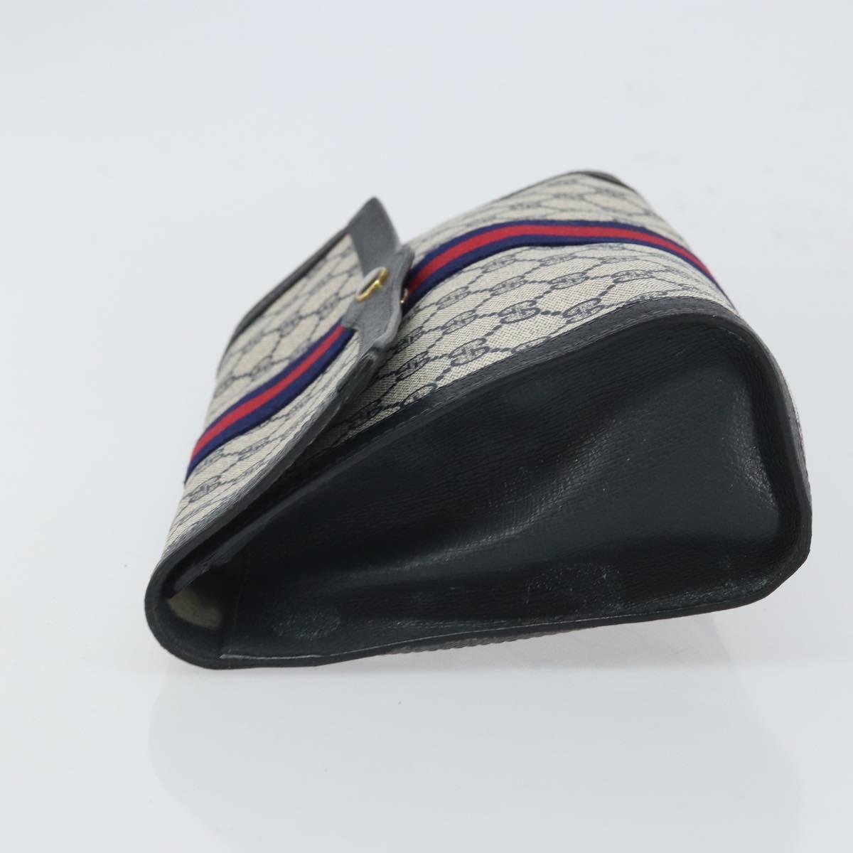 GUCCI GG Supreme Sherry Line Clutch Bag PVC Navy Gold 41 014 3087 Auth BA9677