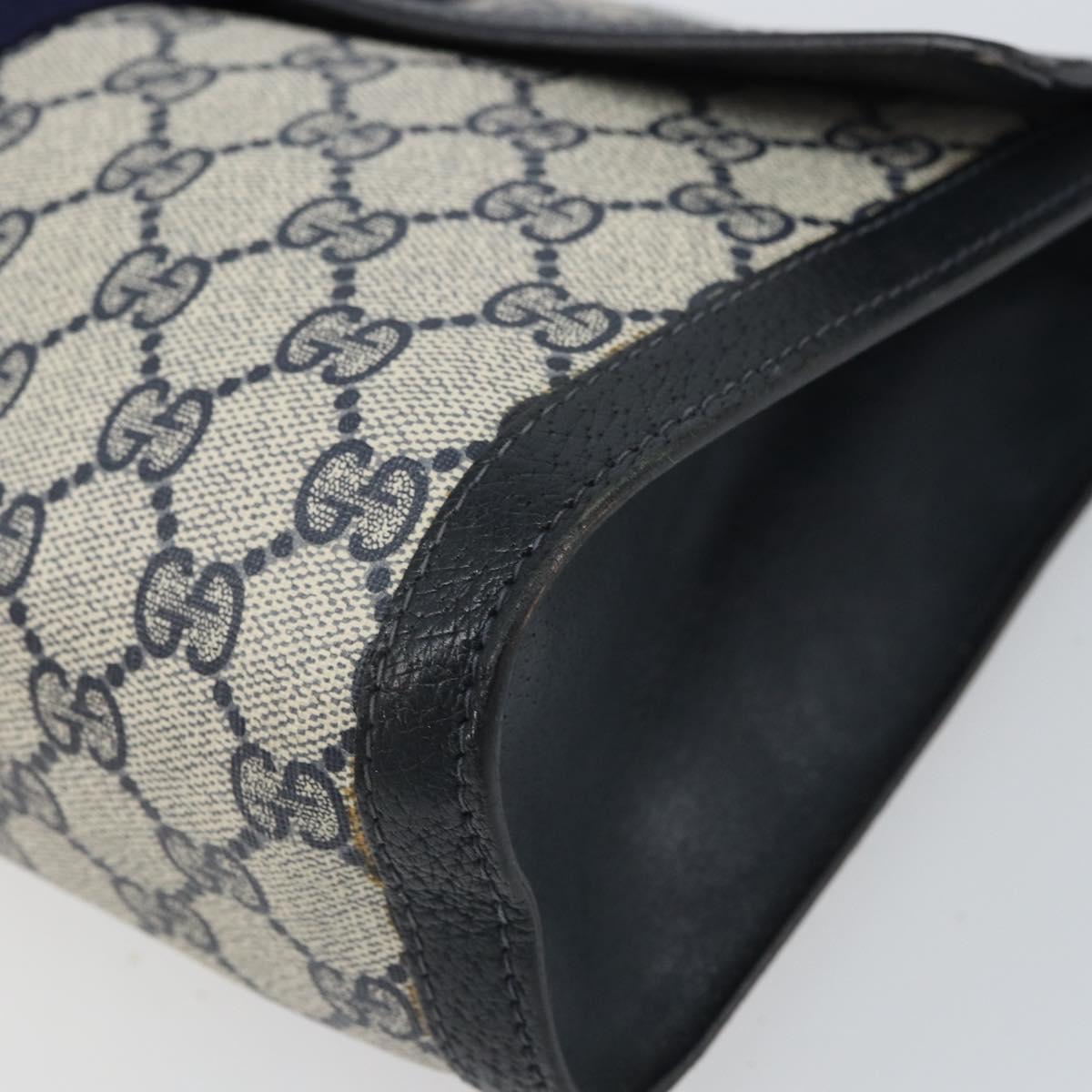 GUCCI GG Supreme Sherry Line Clutch Bag PVC Navy Gold 41 014 3087 Auth BA9677