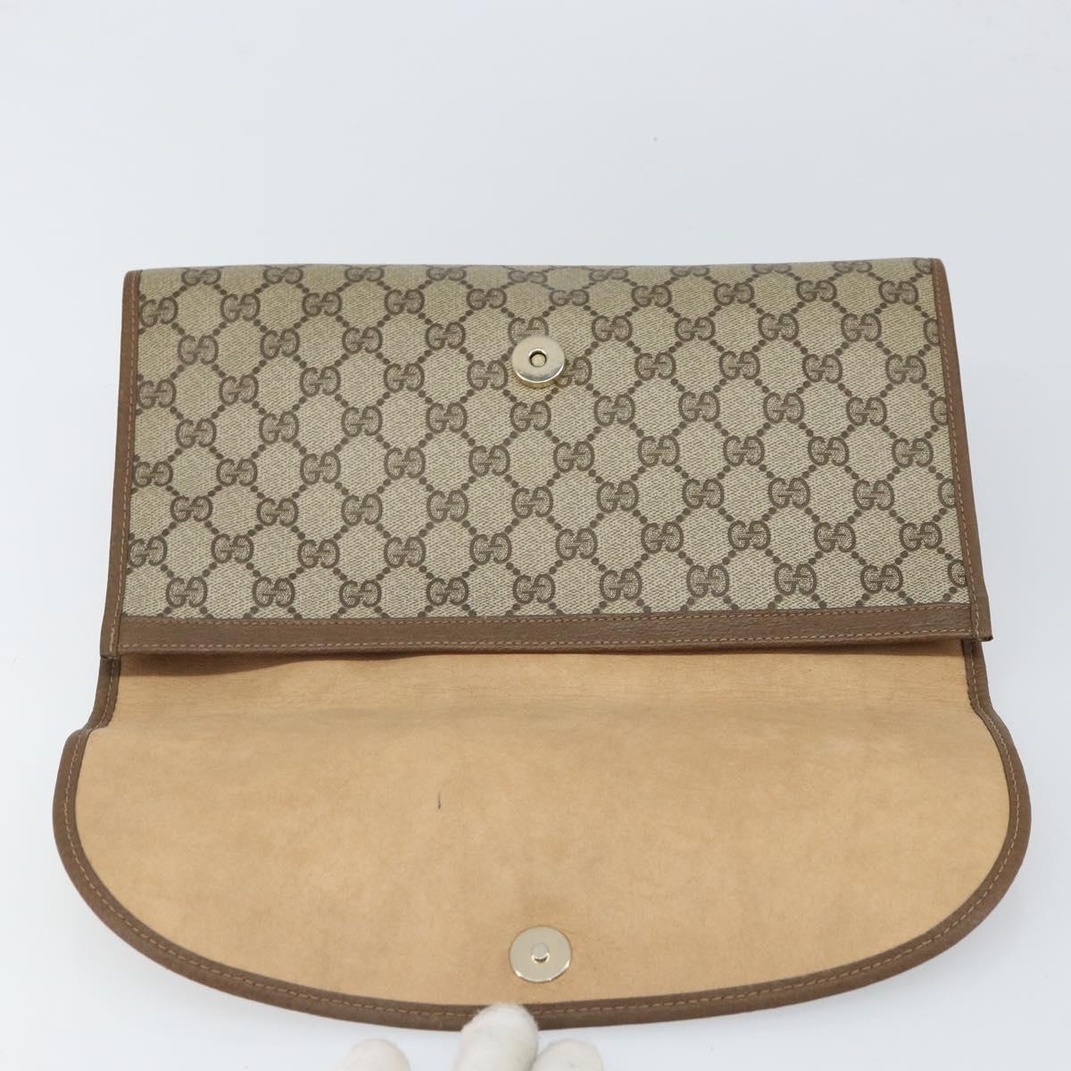 GUCCI GG Supreme Web Sherry Line Clutch Bag PVC Beige Gold 89 01 031 Auth BA9678
