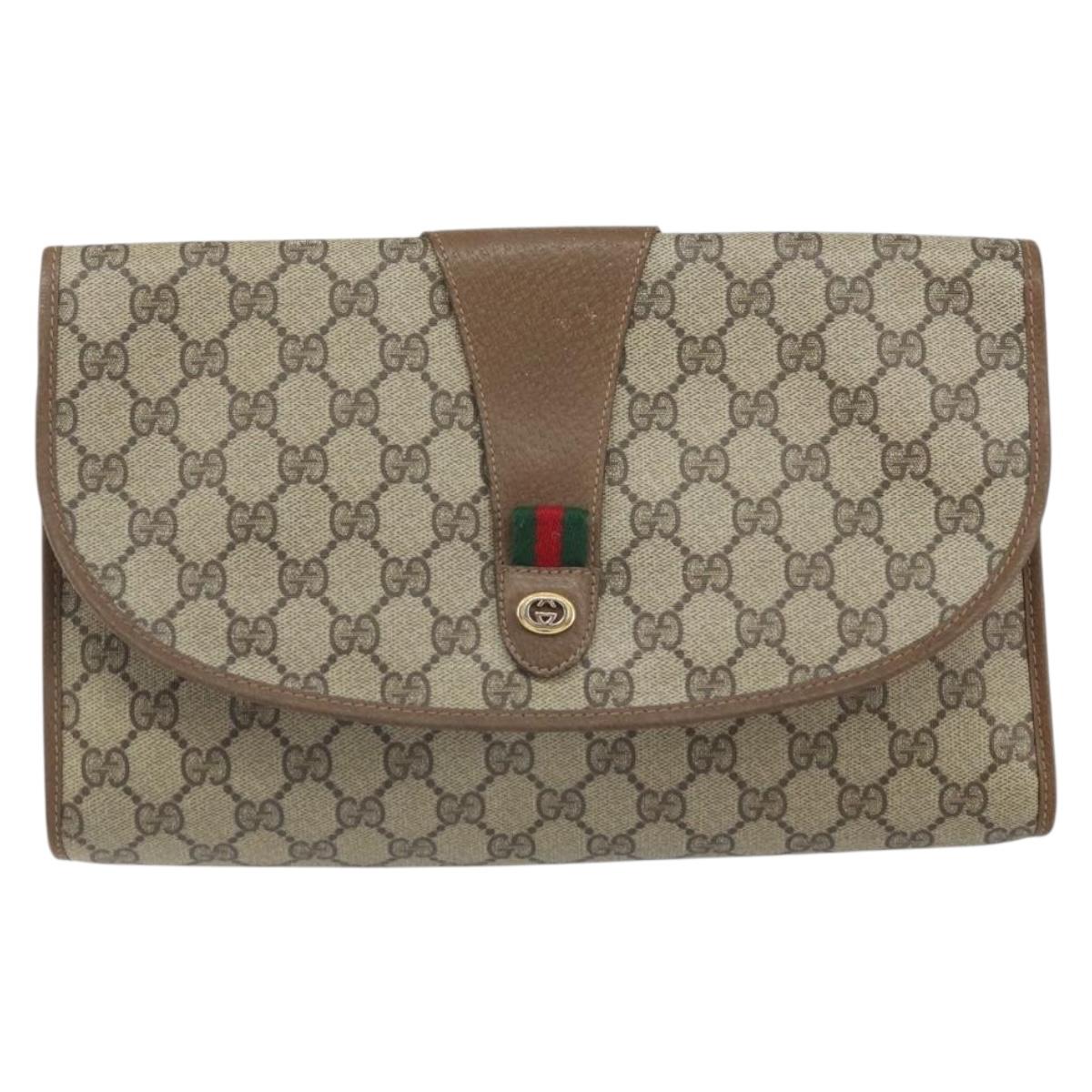 GUCCI GG Supreme Web Sherry Line Clutch Bag PVC Beige Gold 89 01 031 Auth BA9678