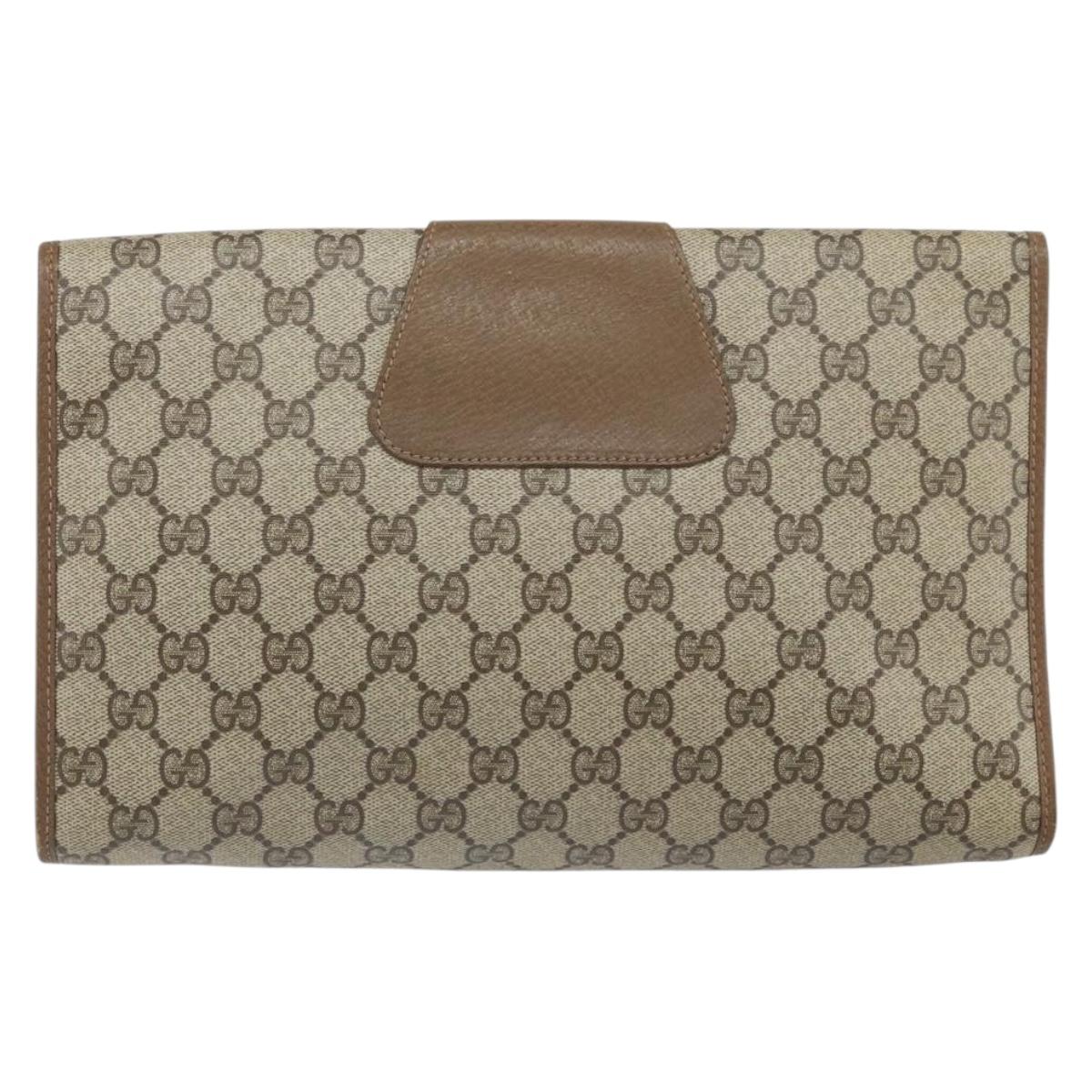 GUCCI GG Supreme Web Sherry Line Clutch Bag PVC Beige Gold 89 01 031 Auth BA9678