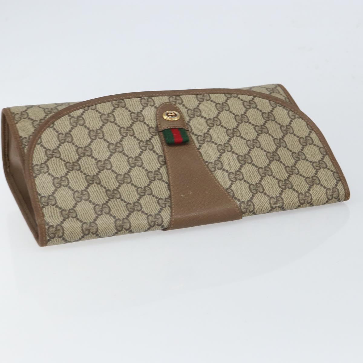 GUCCI GG Supreme Web Sherry Line Clutch Bag PVC Beige Gold 89 01 031 Auth BA9678