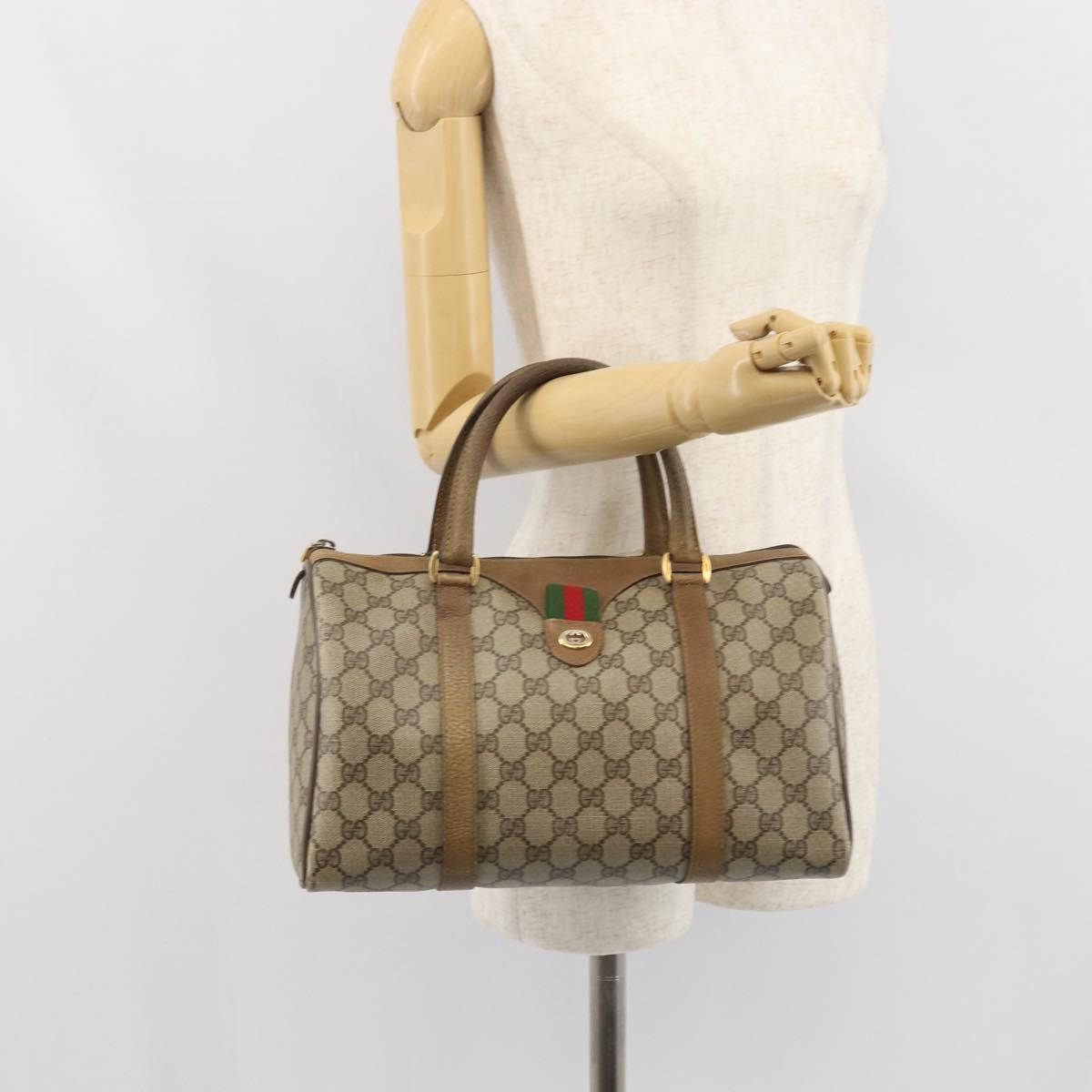 GUCCI GG Supreme Web Sherry Line Boston Bag PVC Beige Gold 40 02 007 Auth BA9679