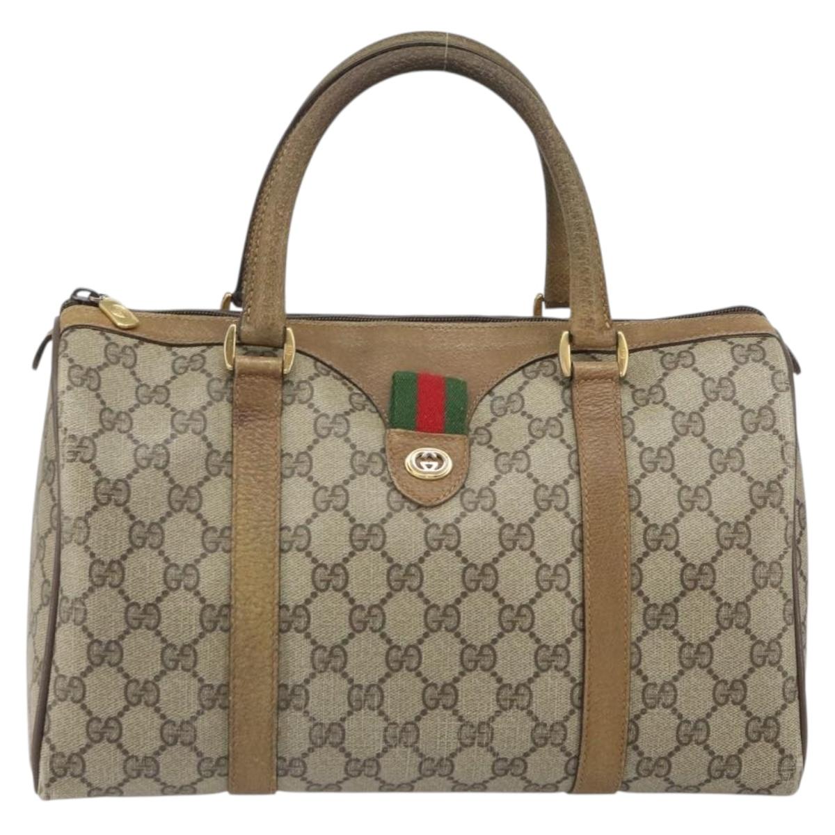 GUCCI GG Supreme Web Sherry Line Boston Bag PVC Beige Gold 40 02 007 Auth BA9679