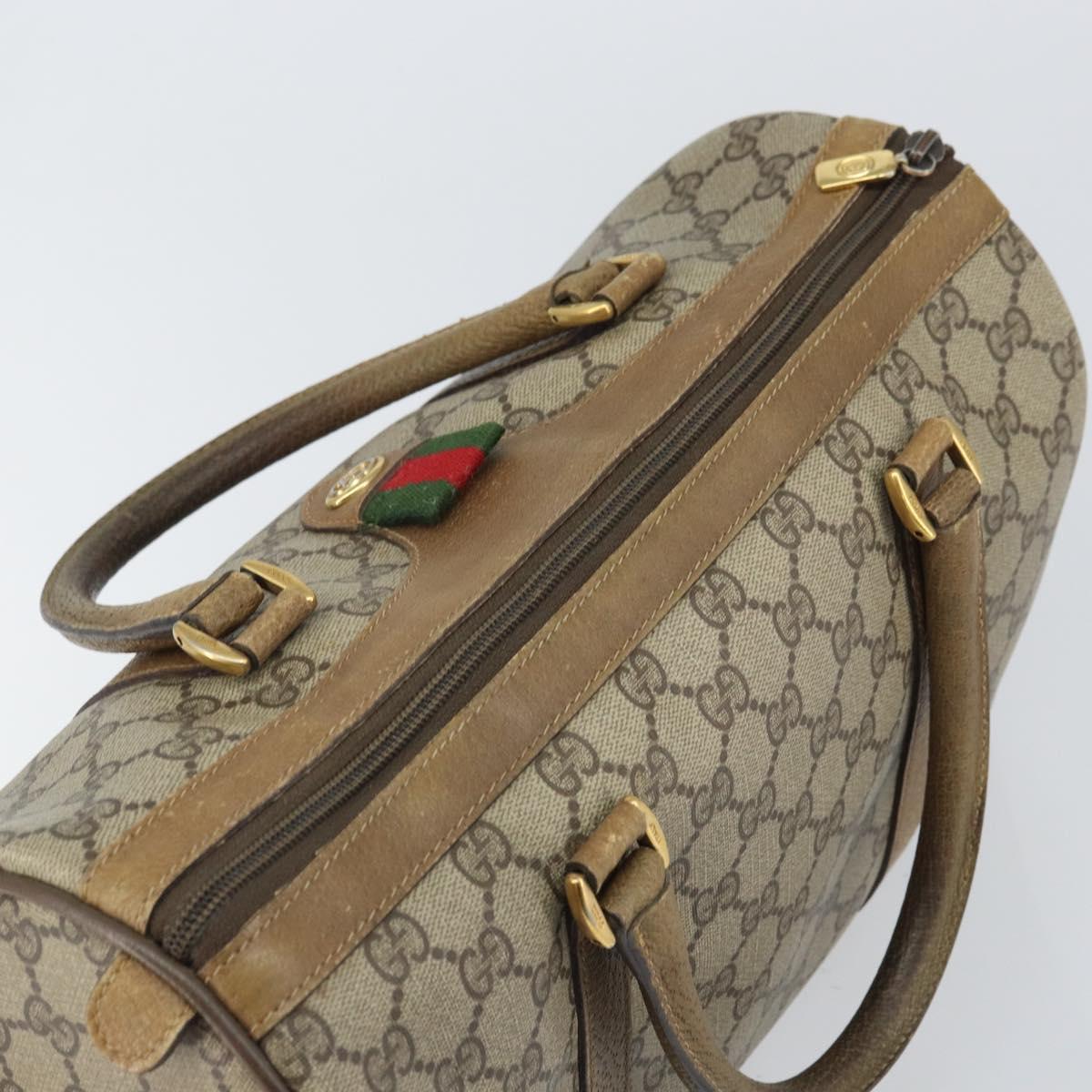 GUCCI GG Supreme Web Sherry Line Boston Bag PVC Beige Gold 40 02 007 Auth BA9679